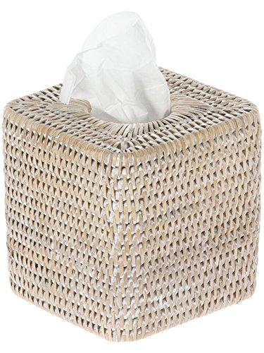 KOUBOO 1030056 La Jolla Rattan Square Tissue Box Cover, 5.5" x 5.5" x 5.75", White Wash