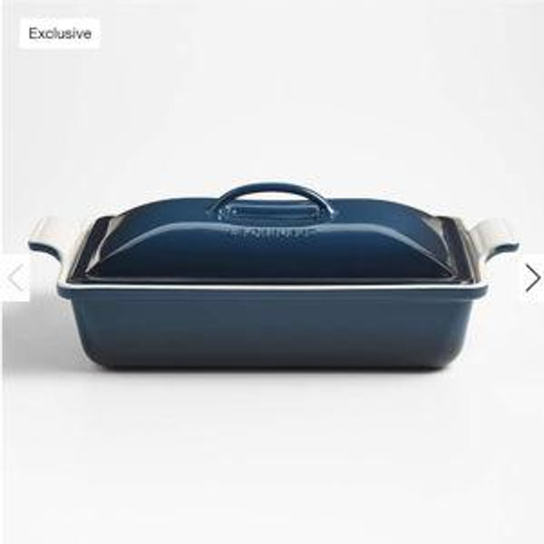 Le Creuset Heritage 4-Qt. Thyme Rectangular Casserole Dish with Lid + Reviews | Crate & Barrel