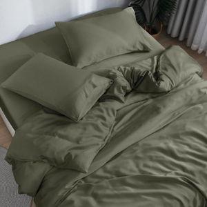 DOZ Sheet Set, 100% Viscose derived from Bamboo, Organically Grown, Buttery Soft, Cooling Sheets, High GSM, Deep Pockets - 4 Piece - 2 Pillowcases 1 Fitted 1 Top Sheet (Olive, Queen)