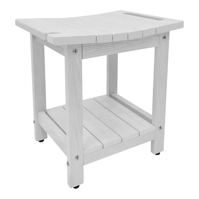 juserox HDPS Shower Bench, Inside Shower Chair for Shaving Legs, Waterproof 2-Tier Bath Spa Shower Stool for Adults Sitting, Weather -Resistant No-Slip Indoor Outdoor Shower Seat, White