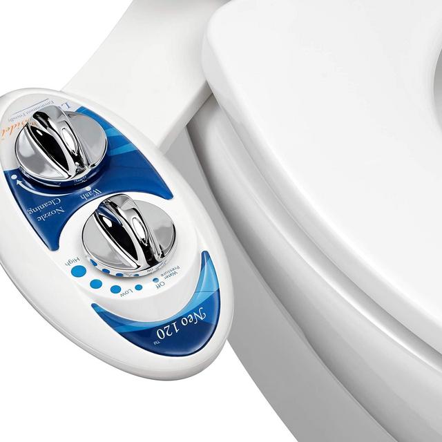 LUXE Bidet Neo 120 - Self Cleaning Nozzle - Fresh Water Non-Electric Mechanical Bidet Toilet Attachment (blue and white)