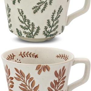 Ceramic Coffee Mug, 12 oz Novelty Unique Teacup with Large Handle, Stoneware Cup for Tea Mocha Latte Cappuccino Espresso (Set of 2, Ivy and Leaf)
