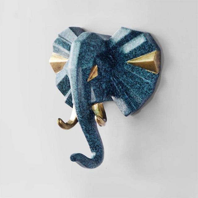 Kopiqin Crafts Home Wall Decoration Elegant Single Elephant Head Wall Hook Resin Cartoon Hook Jewelry Key Scarf Bag Hanger Robes Coat Rack for Living Room Bedroom