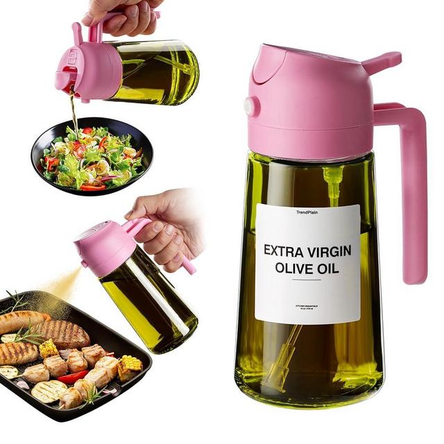 TrendPlain - Original 16oz/470ml Olive Oil Dispenser Bottle for Kitchen Gadgets and Air Fryer Accessories - Olive Oil Sprayer for Cooking w/Stickers - Bubblegum
