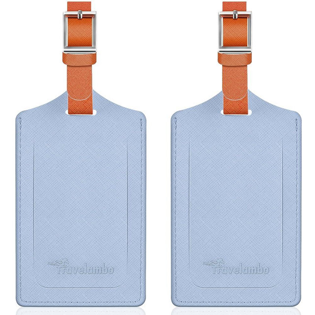 Travelambo Luggage Tags for Suitcases Faux Leather Privacy Protection 2 Pack Bag Tags Travel Accessories Essential, Cross Blue