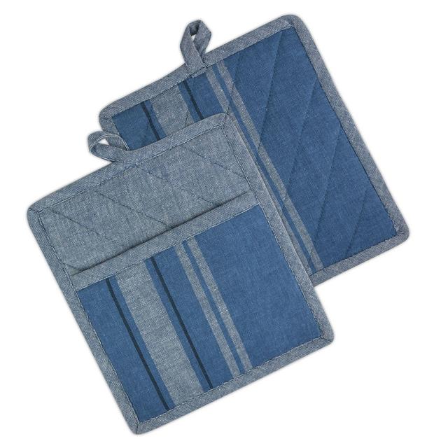 Design Imports French Striped Pot Holders in Blue (Set of 2)