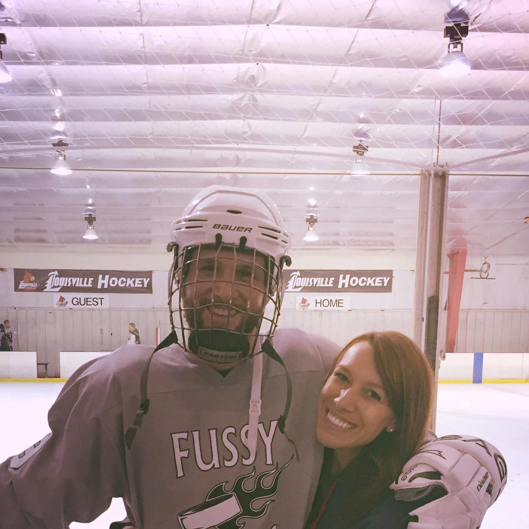 Me doing one of his favorite things - playing hockey! It was awesome when we were no longer long distance and Jess could come see me play.