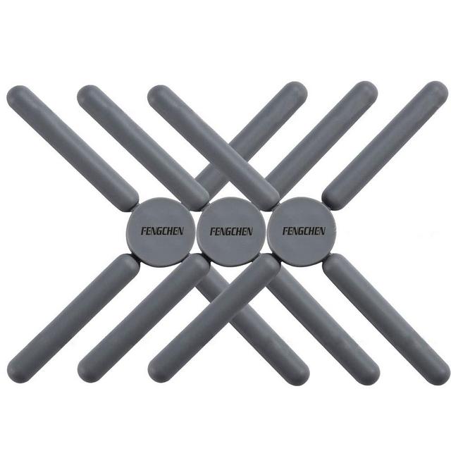 3/Pack Foldable Trivets Silicone, FENGCHEN Folding Trivets, Non-Slip Collapsible Cross Compact Design Expandable Silicone Pot Holder,Grey