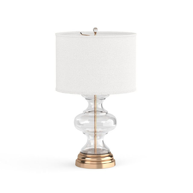 Jasmine Curvy Glass Table Lamp with Large Straight Sided Gallery Shade, White