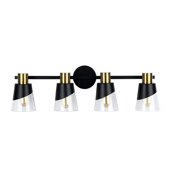 Bathroom Light Fixtures Over Mirror 28.34 inch Vintage Vanity Light Fixtures Black and Gold Design with Bevelled Edge and Clear Glass Shade Wall Lamp (4 Lights)