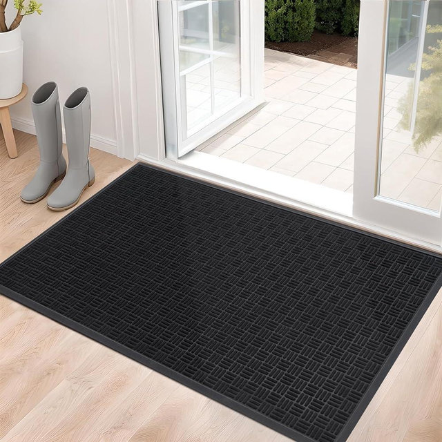 Mibao Front Door Mat, Heavy Duty Durable Welcome Mat for Outdoor Indoor, Dirt Trapper Waterproof Super Absorbent Door Mat for Entryway Outside Patio Porch, 36"x60", Black