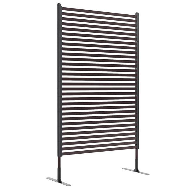 FOLLOOK Outdoor Privacy Screens Freestanding, 36" W x 71" H Overall Poly-Coating Steel Pipes and Slats, Rustproof Brown Metal Decorative Fence Panels for Outside Backyard Garden Patio Privacy Screen