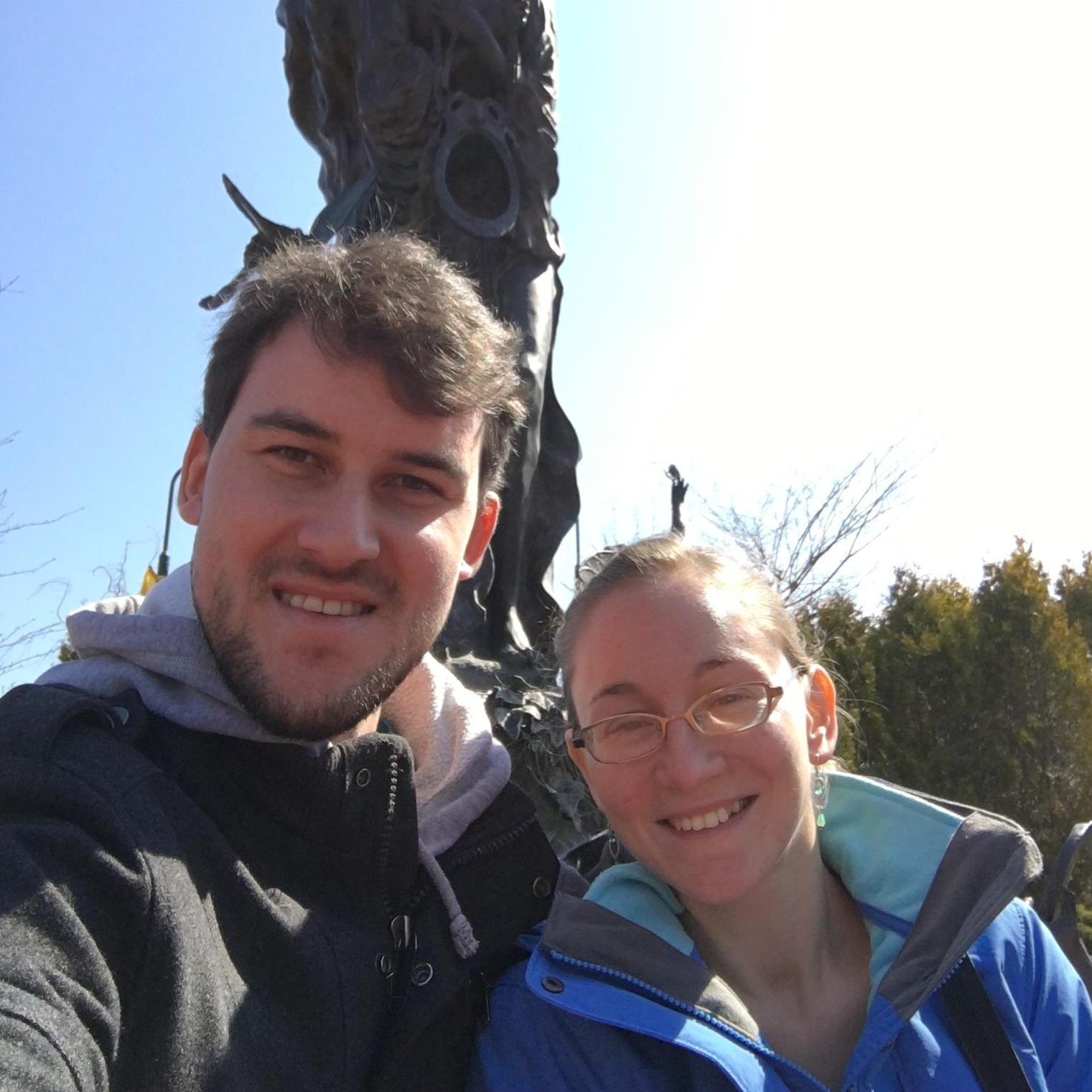 The first day trip we took together was to Abingdon, VA in February 2017. Here we are standing in front of a fountain in Abingdon.