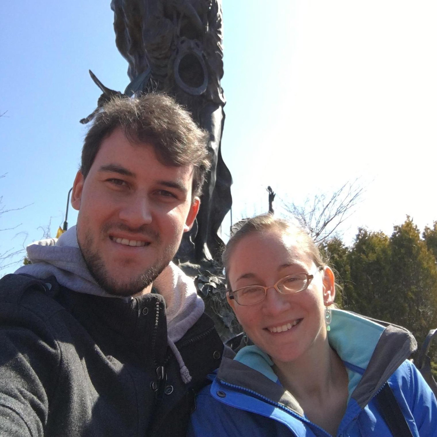 The first day trip we took together was to Abingdon, VA in February 2017. Here we are standing in front of a fountain in Abingdon.