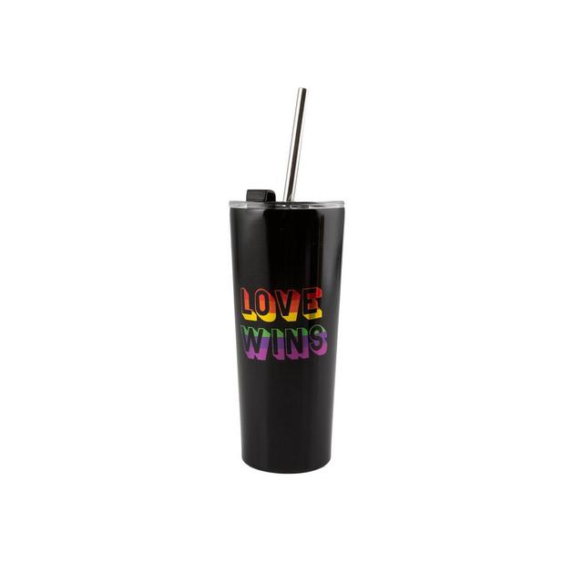 Thirstystone by Cambridge 2 Pack of 24 oz Black Straw Tumblers with Metallic "Love Wins" Decal