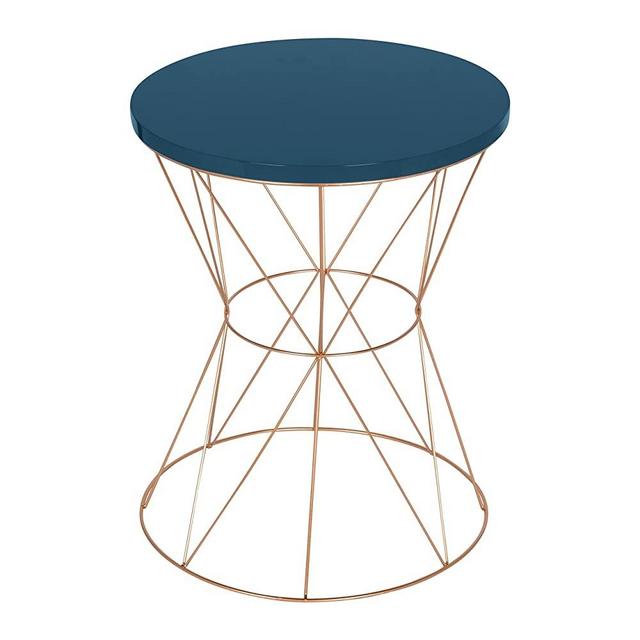 Kate and Laurel Mendel Round Metal End Table, Blue Top with Rose Gold Base