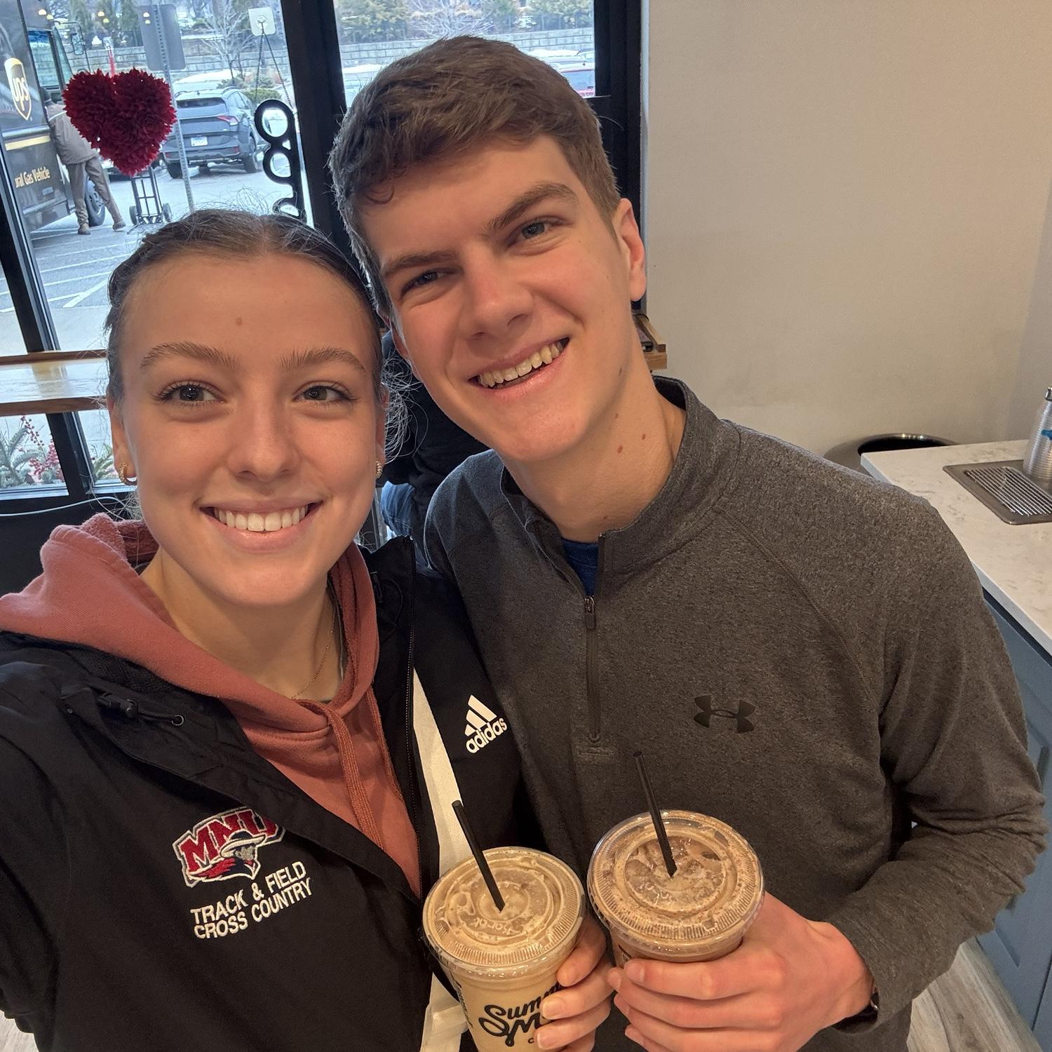 We love getting coffee together! Fun fact: our first date was at at a coffee shop!