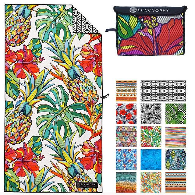 ECCOSOPHY Microfiber Beach Towel - Quick Dry Pool Towels 71x35 inches Oversized Travel Towel - Lightweight Compact Beach Accessories - Large Sand Free Micro Fiber Beach Towels (Honolulu)