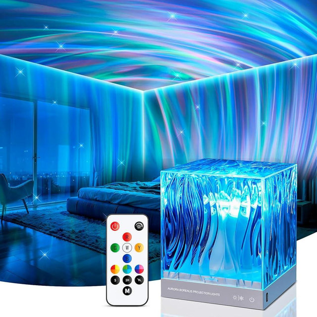 Crystal Table Lamp Northern Lights Projector-2 IN1,18 Colours Crystal Lamp Dimmable Table Lamp, Remote/Timer Ocean Lamp Northern Lights Cube,Aurora Borealis Light Projector Ocean Light Projector Light