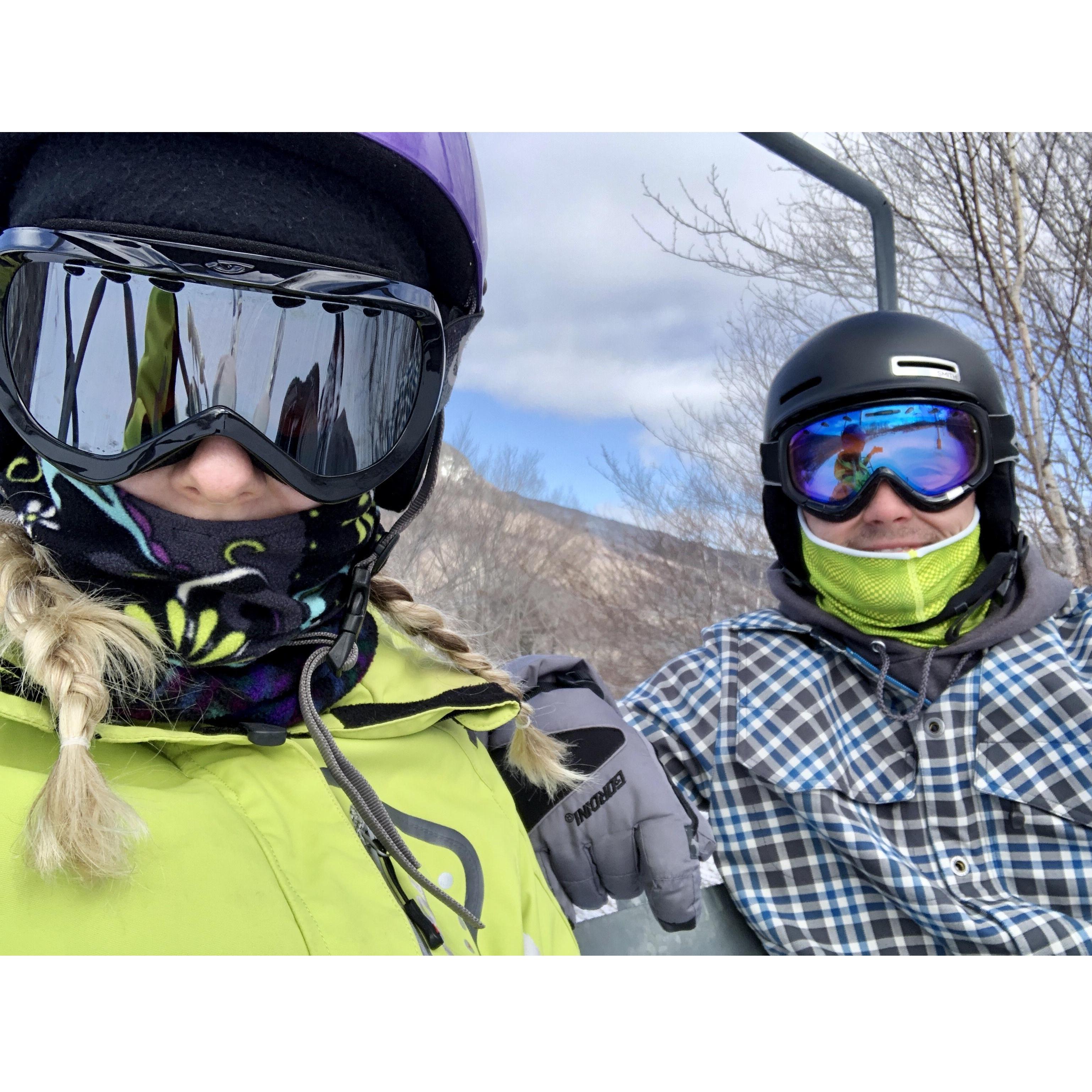 She skis, he boards.