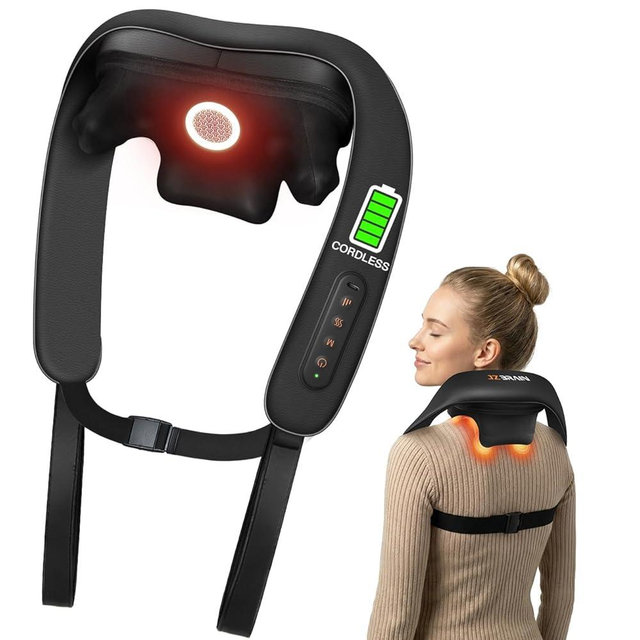 JZBRAIN Neck and Shoulder Massager with Heat : Cordless Kneading Neck Massager for Pain Relief Deep Tissue - 3 Modes, 2 Intensity & 2 Heat Settings, Hands-Free Daily Comfort for Office and Home Use