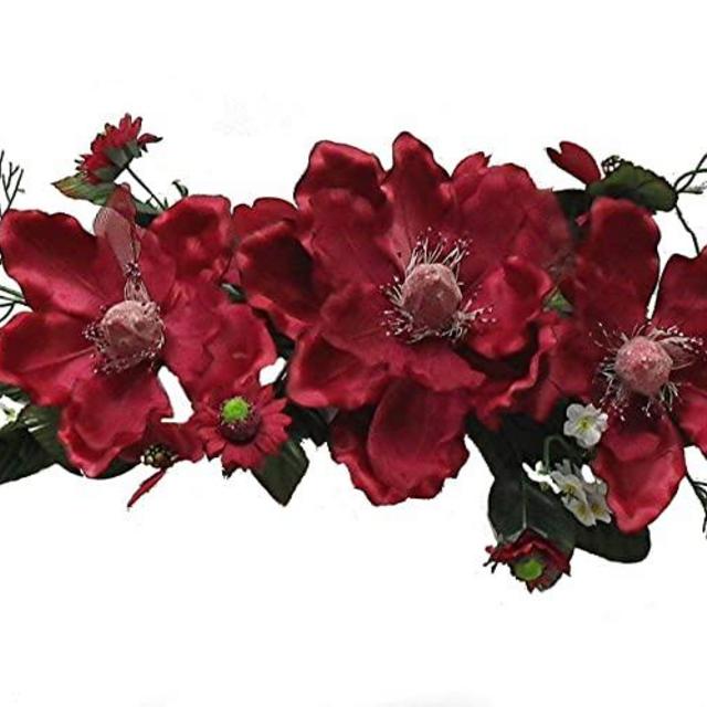 Wholesale Silk Floral 26" Crinkle/Sheer Magnolia Swag for Anniversary Wedding and Special Events Indoor & Outdoor Home Garden, Mother's, Christmas Day Wall décor, 5-in, Burgundy
