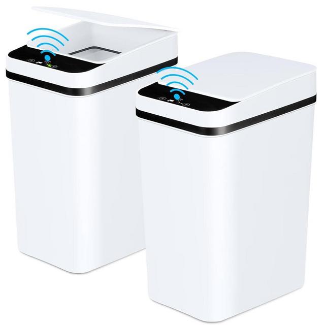 Anborry Bathroom Trash Cans with Lid 2 Pack 2.2 Gallon Touchless Automatic Motion Sensor Small Slim Garbage Can, Smart Electric Narrow Waterproof Garbage Bin for Bedroom Office Kitchen (White)