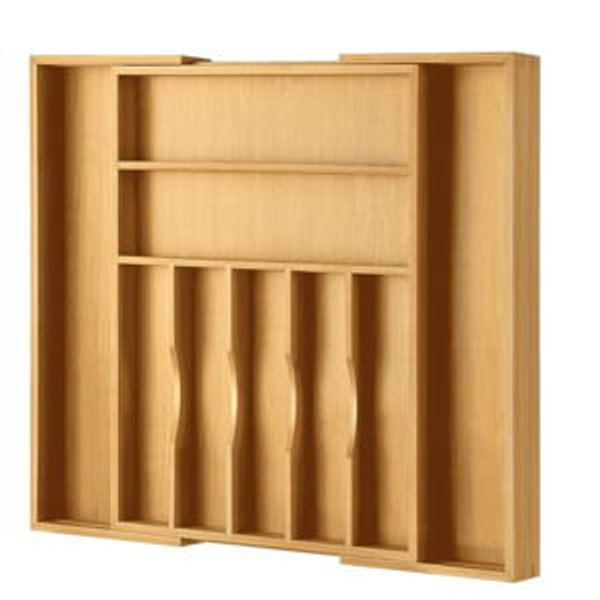 Large Premium Bamboo Silverware Organizer - Expandable Drawer Organizer & Utensil Organizer - 17"x19.7" Cutlery Tray with Dividers for Kitchen Utensils and Flatware (7-9 Slots) (Natural)