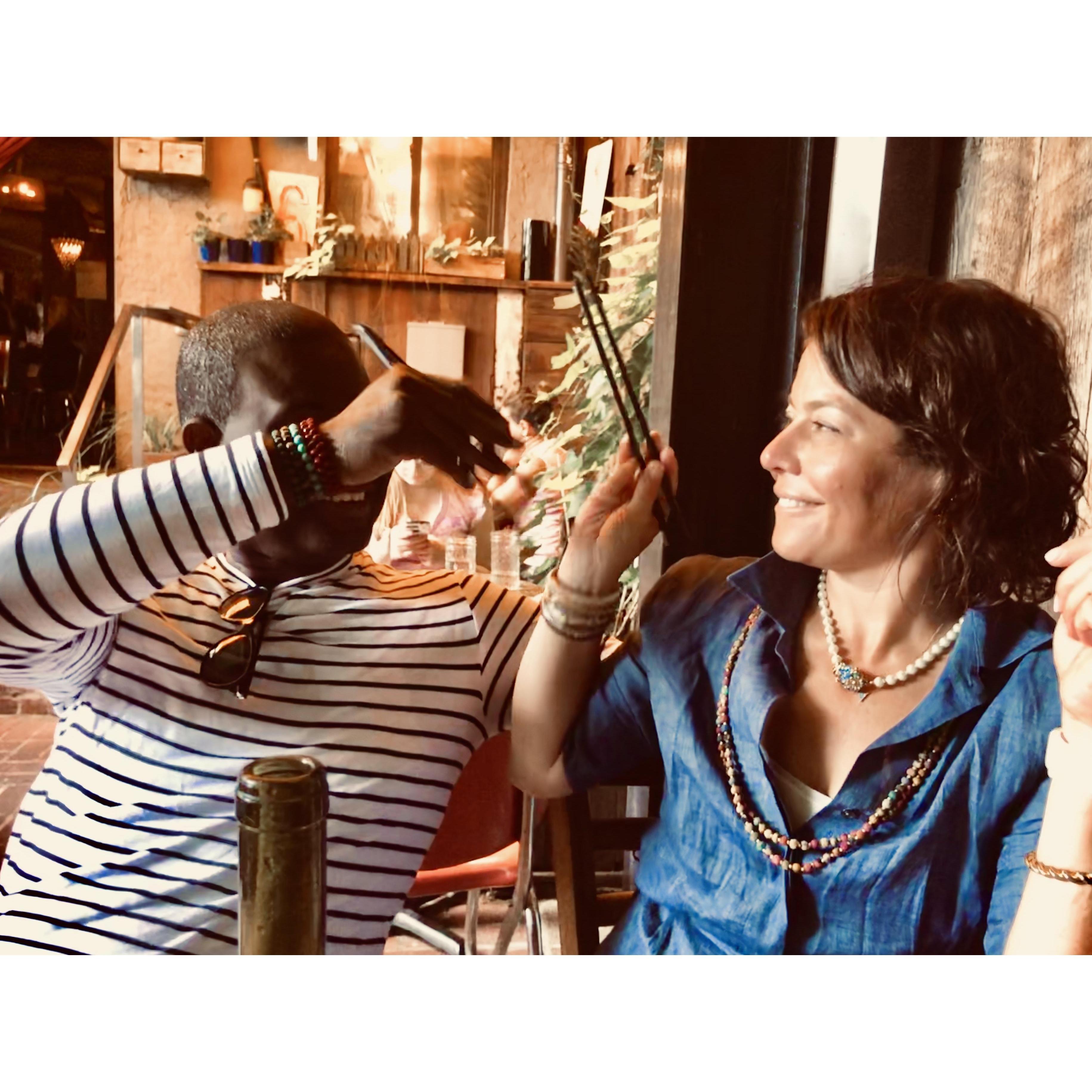 Practicing our chopstick skills in Brooklyn