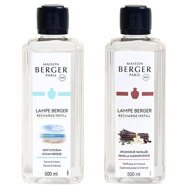 MAISON BERGER - Duo - Vanilla Magnificence and Ocean Breeze - Lampe Berger Fragrance Refill for Home Fragrance Oil Diffuser - Air Freshener - 2 x 16.9 Fluid Ounces - 500 milliliters