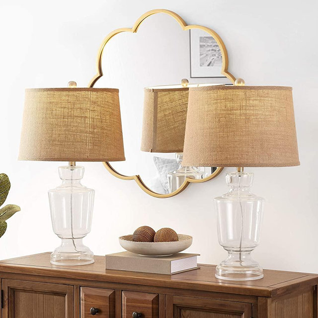 Safavieh Lighting Collection Amby Clear Glass 24-inch Bedroom Living Room Home Office Desk Nightstand Table Lamp (Set of 2) - LED Bulbs Included
