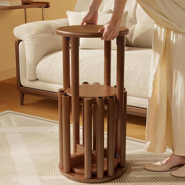 Stackable Stools Set of 4, Wooden Stool 18 Inch Stool Stackable Side Tables Nesting Table Sturdy and Durable, No Installation Required for End Table,Top Stackable Round Stools(Walnut Barstool)