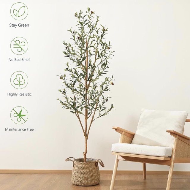 Kazeila Artificial Olive Tree 6FT Tall Faux Silk Plant for Home Office Decor Indoor Fake Potted Tree with Wood Branches and Fruits