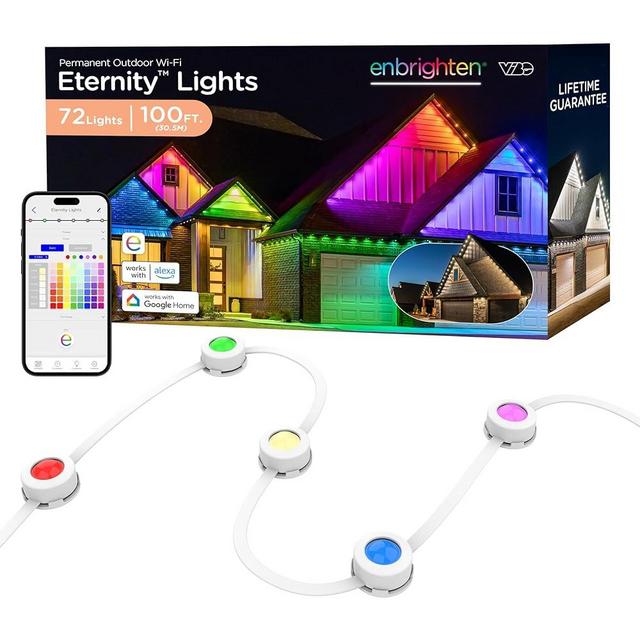 Enbrighten Eternity Permanent Outdoor Lights, 100ft with 72 RGBWIC LEDs, Smart Eave Lights, Endless Light Colors, Daily and Accent Lighting, IP67 Waterproof, Compatible with Alexa, Google Home, 81103