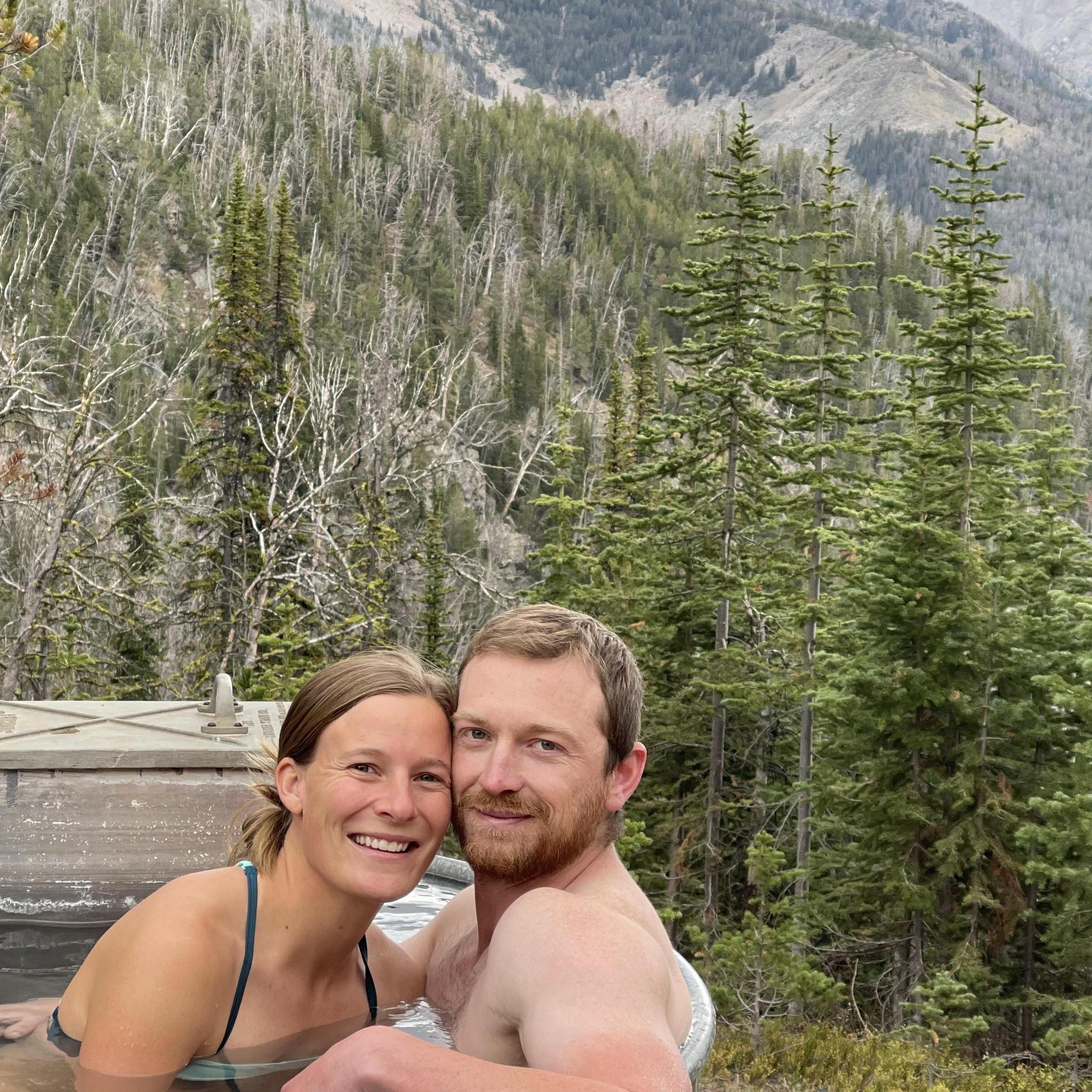 Wood-fire hot tub in the Tobacco Roots Mountain Range. Sam has learned by now that Juliana really loves hot tubs and hot springs.