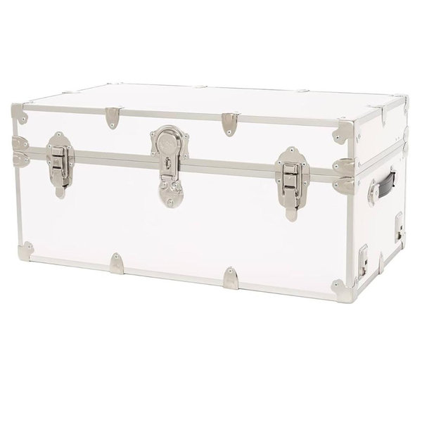 Rhino Trunk & Case Large Leather Embossed Vinyl Trunk, Summer Camp Footlocker, College Dorm Storage Chest, Bench - Strong Sportsman Trunks, 1000+ Pound Sitting Capacity 32"x18"x14" (White)