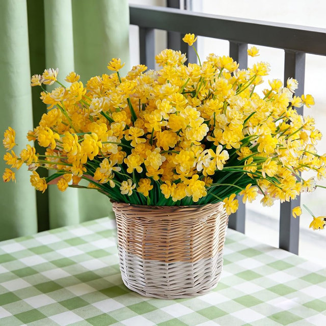 BCBLF Artificial Flowers for Outdoors, 12 Bundles Fake Outdoor Flowers, Yellow, Fake Flowers for Planters, UV Resistant Outdoor Flowers, Garden Porch Window Box Décor