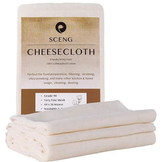 Cheesecloth, Grade 90, 36 Sq Feet, Reusable, 100% Unbleached Cotton Fabric, Ultra Fine Cheesecloth for Cooking - Nut Milk Bag, Strainer, Filter (Grade 90 - 4Yards)