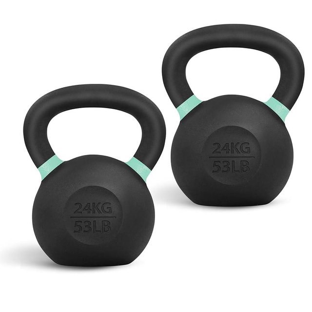 Yes4All Powder Coated Kettlebell, Cast Iron Core Kettlebells with Non-Slip Handle & Flat Bottom for Conditioning, Heavy Duty for Strength Training, 9lb to 71lb - Single & Pair