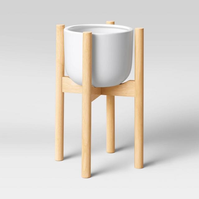 19" x 13" Ceramic Planter with Wood Stand White - Project 62™
