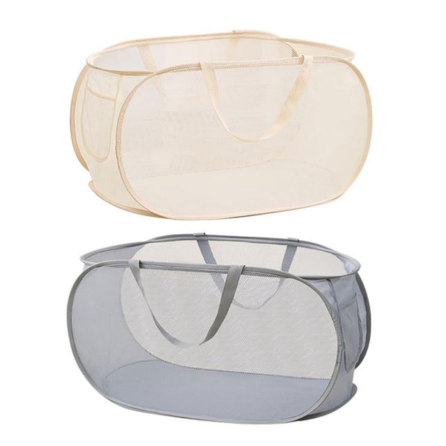LATERONON 2 Pcs Mesh Popup Laundry Hamper, Opening Laundry Basket,Popup Laundry Basket with Durable Handles,Foldable Pop-up Mesh Hamper Dirty Clothes Basket for Clothes & Laundry-Home Organization