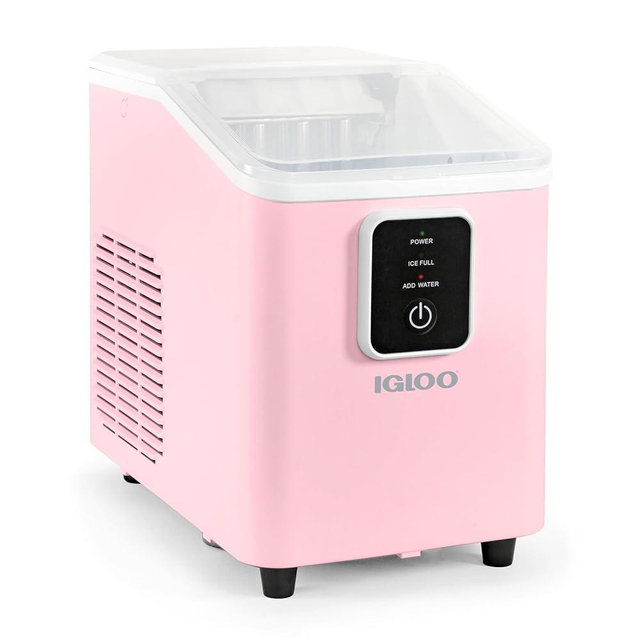 Igloo Self-Cleaning Countertop Ice Maker - Compact and Portable - Creates 26 lbs. Per Day, 8 Pieces Ready Every 7-8 Minutes - Includes Ice Scoop and Basket - Pink