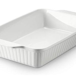 DOWAN Casserole Dish, 9x13 Ceramic Baking Dish, Large Lasagna Pan Deep for Oven, 4.2 Quarts Baking Pan with Handles, Oven Safe and Durable Bakeware for Lasagna, Home Decor, Wedding Gift, Soft White