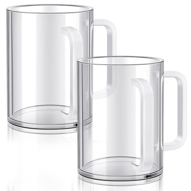 Dingion 2 Pcs Judaica Hand Washing Cup with Dual Handles for Netilat Yadayim 5" Acrylic Clear Negel Vasser Jewish Ritual Kohanim Holiday Gifts(White Handle)