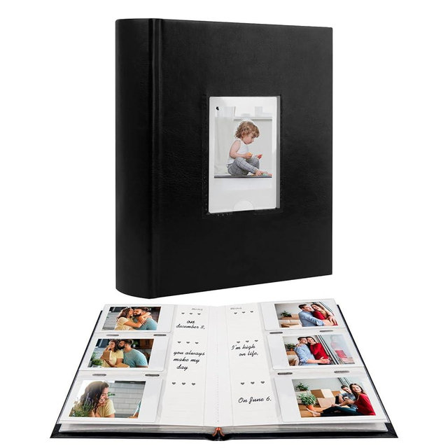 Photo Album for Fujifilm Instax Mini Camera, Photo Album for Polaroid, Leather Cover, 180 Pockets 2x3 Photo Album with Writing Space for Instax Mini 12 11 9 40 8 7 Evo LiPlay Instant Camera (Black)