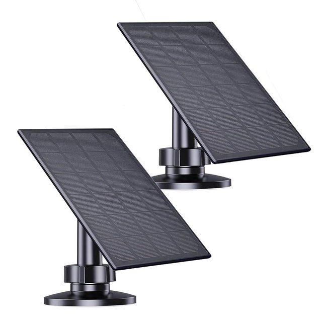 Zivif Solar Panel for Security Camera, 2W Solar Charger with Micro USB & USB-C Port for Rechargeable Battery Camera, with 360° Adjustable Security Mount, Black (2 Pack)