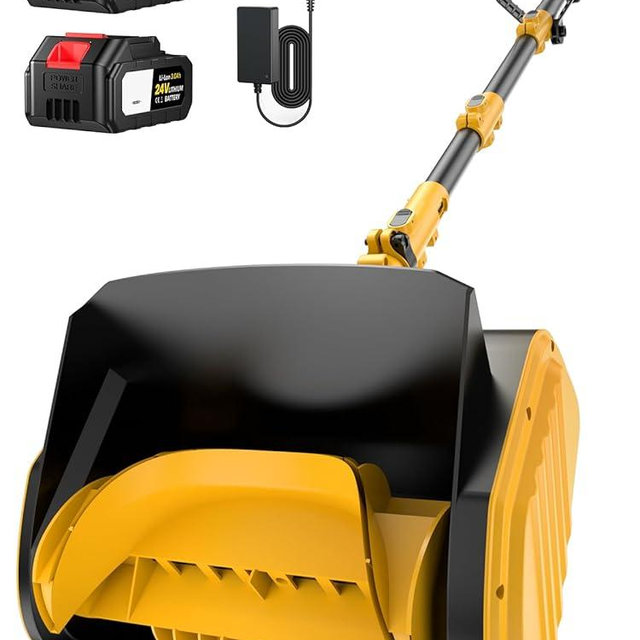 Krmspe Electric Snow Shovel, 21000RPM Cordless Snow Blower, 13" Snow Blower with 2 Powered 24V Batteries, Lightweight for Easy Snow Removal on Steps,Patio,Driveway,Home,Yellow