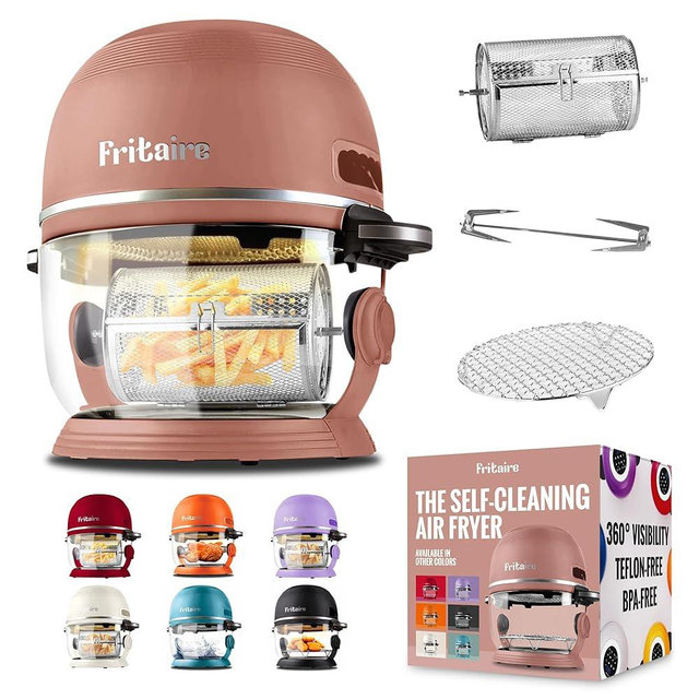 Non-Toxic Air Fryer - Glass AirFryer 5 Quart w/ 360 Visibility, Self-Cleaning, 400F Vortex Air Fryer for Even Cooking, BPA-Free Teflon Free, 6-in-1 Functions, Rotisserie, Roast, Bake - Mauve Rose