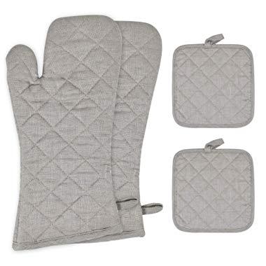 Dorkar Oven Mitts and Pot Holders, Heat Resistant Kitchen Aid Set of 4 for Finger Hand Wrist Protection with Inner Lining, Kitchen Gloves for BBQ Cooking Baking Grilling with Non-Slip Surface-Gray