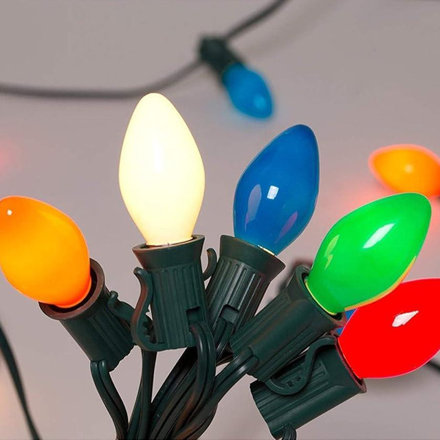 C7 Multicolor Christmas Lights Outdoor, 25Ft Incandescent Christmas Outdoor String Lights with 27 Multicolor Ceramic Bulbs Vintage Christmas Lights for Roofline Patio Xmas Tree Party Garden Decoration